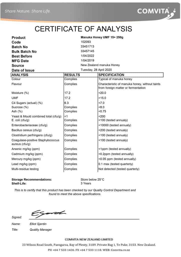 Comvita UMF 15+ Certified Authentic Manuka Honey