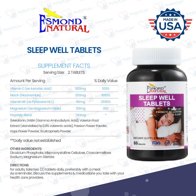 Esmond Natural Sleep Well Tablets Made in USA, 60 tablets